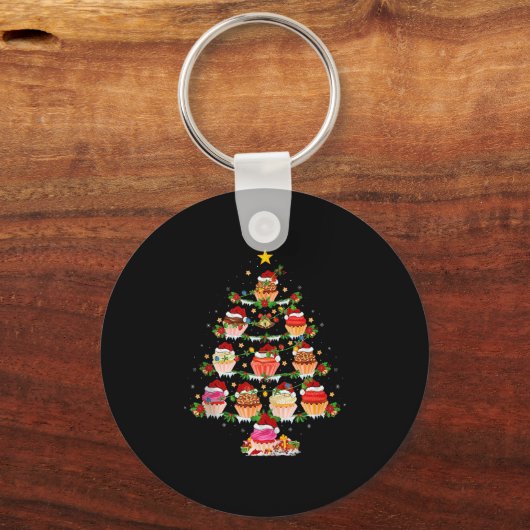 Cupcake Christmas Tree Lights Funny Fast Food Cupc Sleutelhanger (Voorkant)