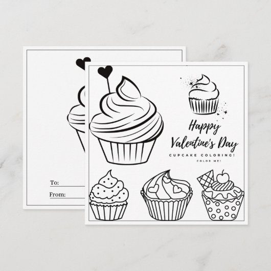 Cupcake Coloring Page Girl Kaart Valentijnsdag (Voorkant / Achterkant)