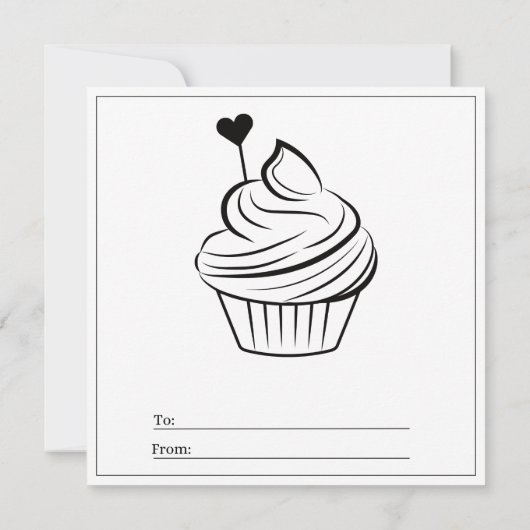 Cupcake Coloring Page Girl Kaart Valentijnsdag (Achterkant)