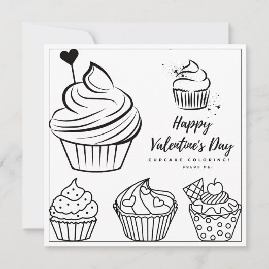 Cupcake Coloring Page Girl Kaart Valentijnsdag (Voorkant)