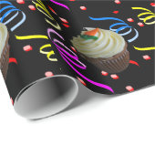 Cupcake Confetti Celebration Black verjaardagsfees Cadeaupapier (Rol Hoek)