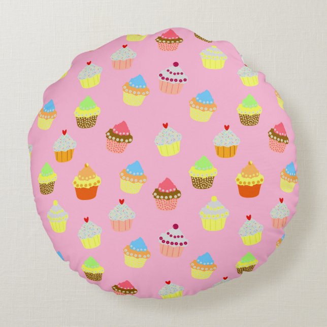 Cupcake Confetti Rond Kussen (Achterkant)
