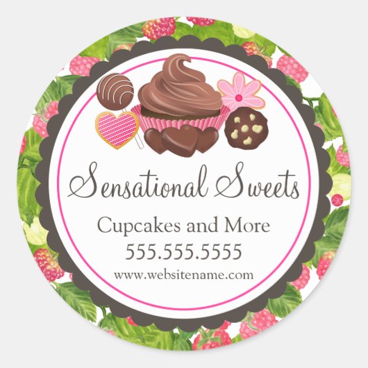Cupcake Cookie Cake Pop Raspberry Bakery Box Ronde Sticker (Voorkant)