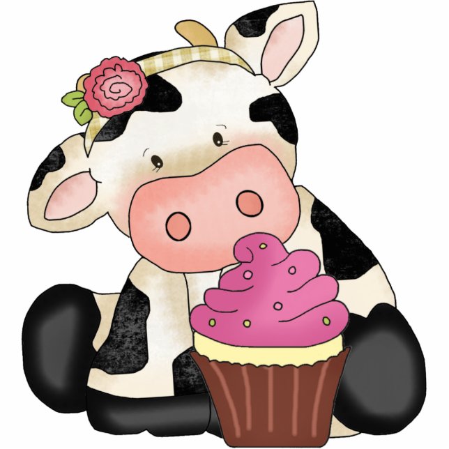 Cupcake Cow Sculpture Staand Fotobeeldje (Voorkant)