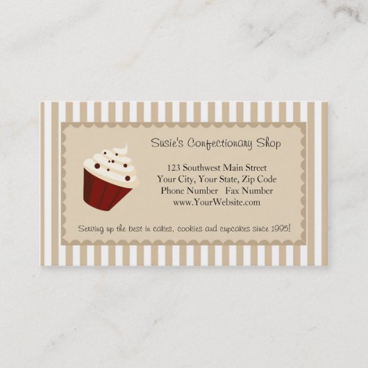 Cupcake Custom Logo, Soft Mocha Stripes Visitekaartje (Voorkant)