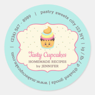 Cupcake Cute Bakkerij gebak snoepjes Ronde Sticker