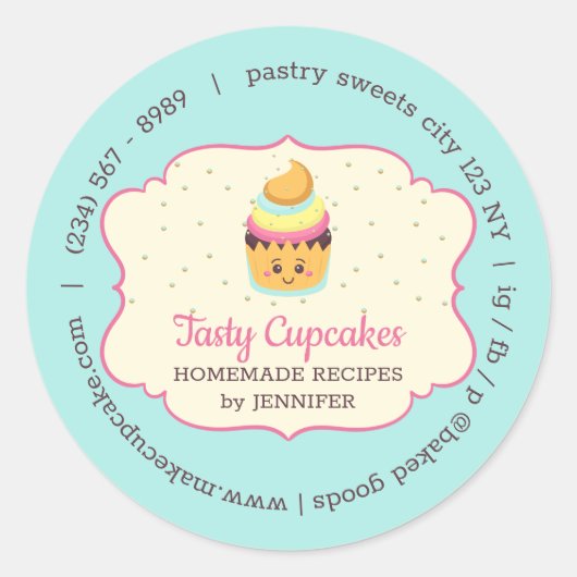 Cupcake Cute Bakkerij gebak snoepjes Ronde Sticker (Voorkant)