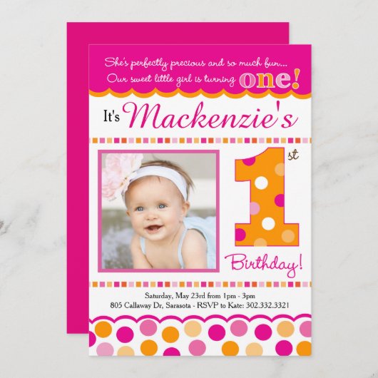 Cupcake Cutie Pie (roze en Oranje) Eerste verjaard Kaart (Voorkant / Achterkant)