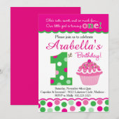 Cupcake Cutie Pie (Roze & Groen) Eerste Verjaardag Kaart (Voorkant / Achterkant)