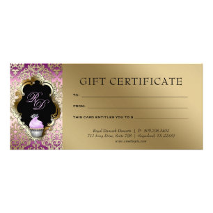 Cupcake Damask Gift Certificate Paars Gold Reclamekaart