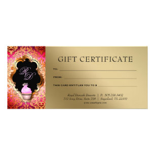 Cupcake Damask Gift Certificate Pink Gold Reclamekaart