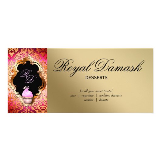 Cupcake Damask Gift Certificate Pink Gold Reclamekaart (Achterkant)