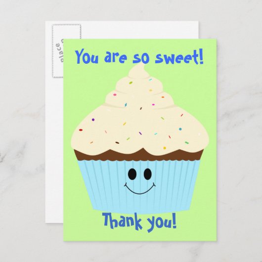 Cupcake dankt u (blauw) Briefkaart (Voorkant / Achterkant)