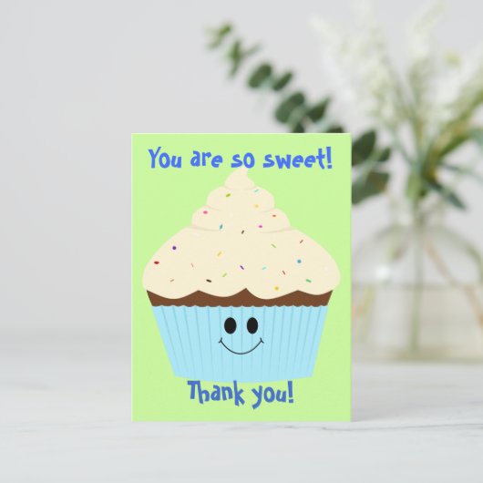 Cupcake dankt u (blauw) Briefkaart (Staand voorkant)