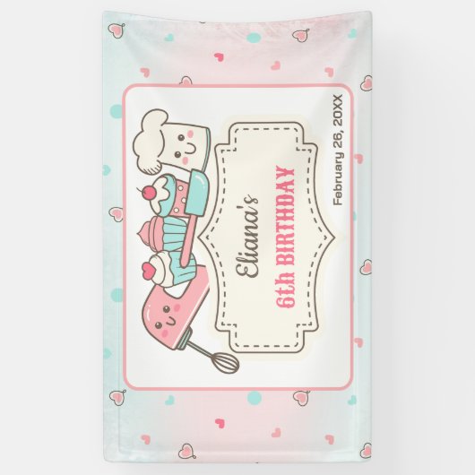 Cupcake Decorating Meisje Bakken Party Verjaardag Spandoek (Verticaal)