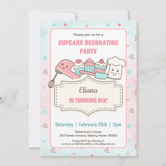 Cupcake Decorating Party Schattigee Baking Girl Ve Kaart (Voorkant)