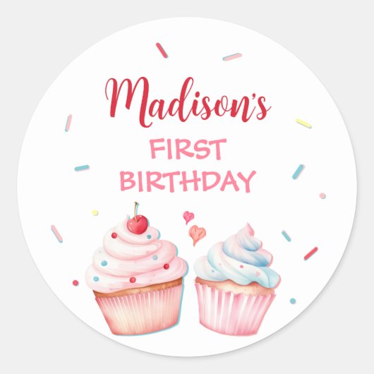 Cupcake Decorating Party Schattigee Baking Girl Ve Ronde Sticker (Voorkant)