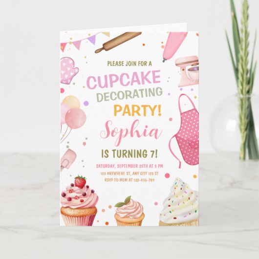 Cupcake Decorating Party Uitnodigen, Koken Verjaar (Voorkant)