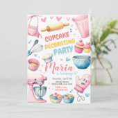 Cupcake Decoreren Meisje Kids Verjaardagsuitnodigi Kaart (Staand voorkant)