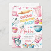 Cupcake Decoreren Meisje Kids Verjaardagsuitnodigi Kaart (Voorkant / Achterkant)