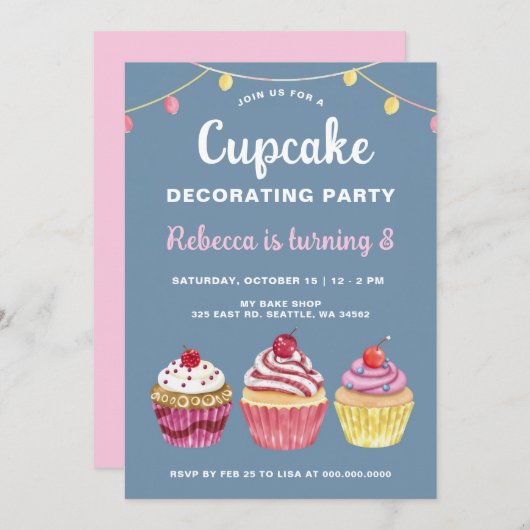 Cupcake decoreren Party Girl Verjaardag Kaart (Voorkant / Achterkant)