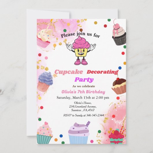 Cupcake decoreren verjaardag, kind bakken bash kaart (Voorkant)