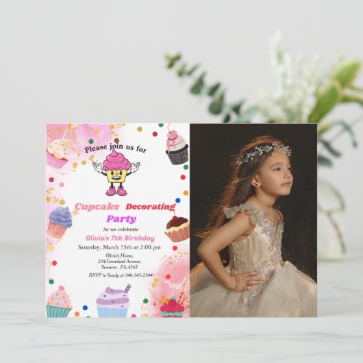 Cupcake decoreren verjaardag, kind bakken bash kaart (Staand voorkant)