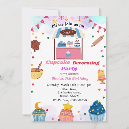 Cupcake decoreren verjaardagsfeestje, zoete cupcak kaart (Voorkant)