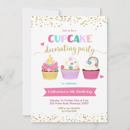Cupcake Decorting Party Invitation Kaart (Voorkant)
