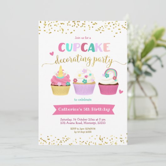 Cupcake Decorting Party Invitation Kaart (Staand voorkant)