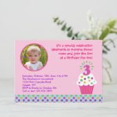 Cupcake - Derde verjaardag Fotouitnodiging Kaart (Staand voorkant)