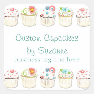 Cupcake Dessert Baking Bakery Business Identity Vierkante Sticker