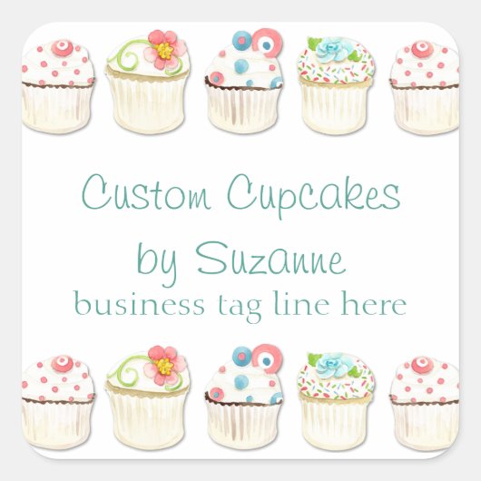 Cupcake Dessert Baking Bakery Business Identity Vierkante Sticker (Voorkant)