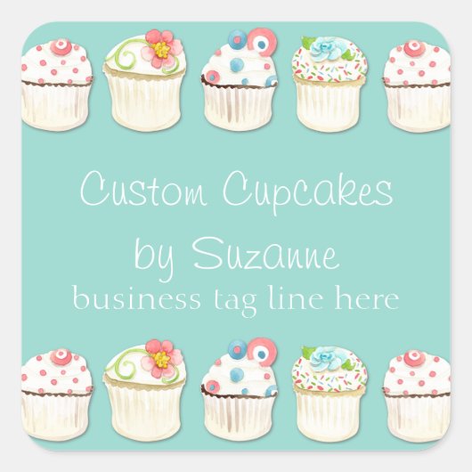 Cupcake Dessert Baking Bakery Business Identity Vierkante Sticker (Voorkant)