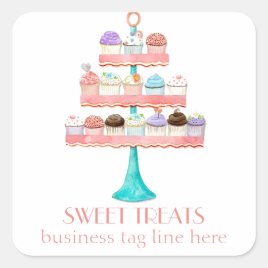 Cupcake Dessert Baking Bakery Business Package Vierkante Sticker (Voorkant)