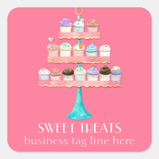 Cupcake Dessert Baking Bakery Business Package Vierkante Sticker (Voorkant)
