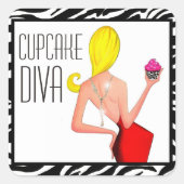Cupcake DIVA Vierkante Sticker (Voorkant)