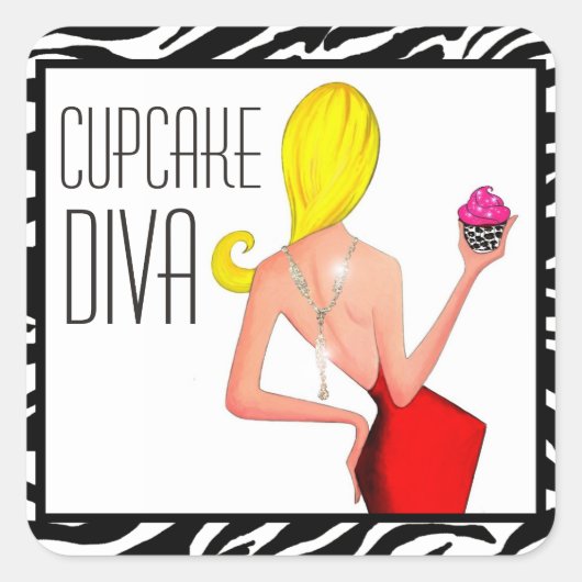 Cupcake DIVA Vierkante Sticker (Voorkant)