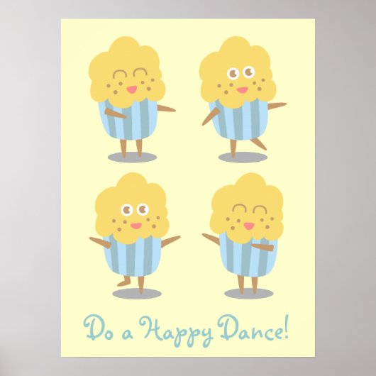 Cupcake Doodle: Kawaii Cupcake danst gelukkig Poster (Voorkant)