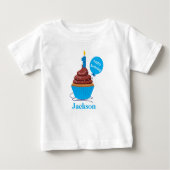 Cupcake eerste verjaardag Tshirt blauw gepersonali (Voorkant)