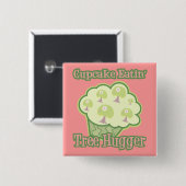 Cupcake Eet Boomknuffelaar Vierkante Button 5,1 Cm (Voorkant /achterkant)