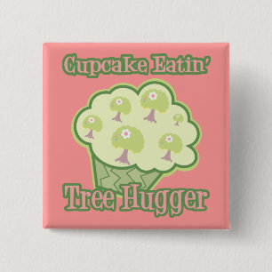 Cupcake Eet Boomknuffelaar Vierkante Button 5,1 Cm