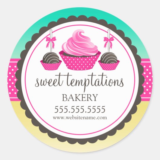 Cupcake en Cake Poppen Feestelijke Bakkerij Box Se Ronde Sticker (Voorkant)