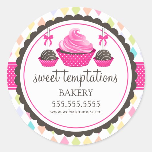 Cupcake en Cake Poppen Feestelijke Bakkerij Box Se Ronde Sticker (Voorkant)