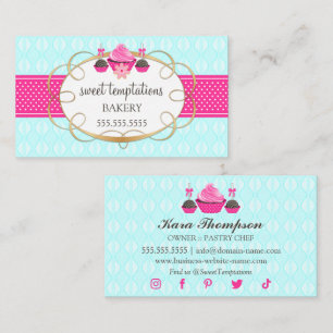 Cupcake en cake pops aqua roze visitekaartje