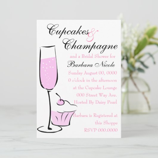 Cupcake en Champage Kaart (Staand voorkant)