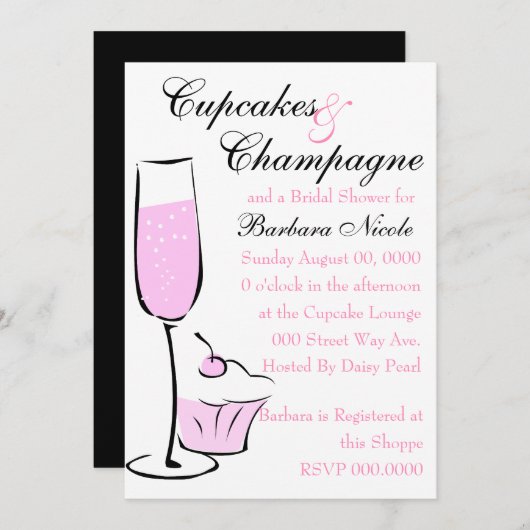 Cupcake en Champage Kaart (Voorkant / Achterkant)