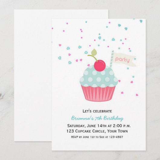 Cupcake en Confetti Birthday Kaart (Voorkant / Achterkant)