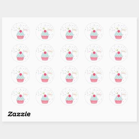 Cupcake en Confetti Ronde Sticker (Vel)