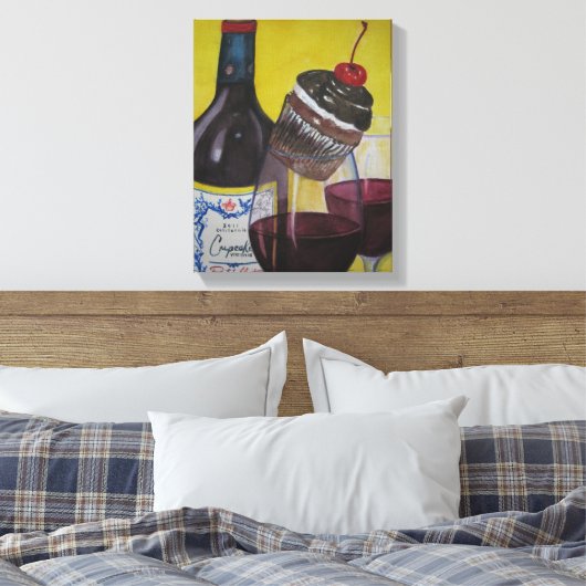 Cupcake en Cupcake Wijn Canvas Afdruk (Insitu (Slaapkamer))